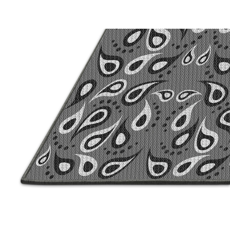 Tapis gris foncé/noir/blanc tissé à la machine, Rectangle 7 pi x 10 pi
