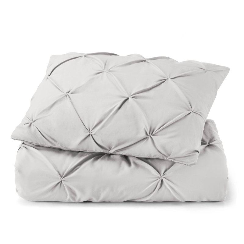 Double Brushed Pleated Duvet Cover Set, Light Lavender, Twin Duvet Cover + 1 Standard Pillowcase