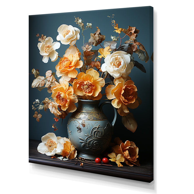 Luxueux orchidées jaunes dorées, déversement I sur toile, Toile tendue, 20" H x 12" W