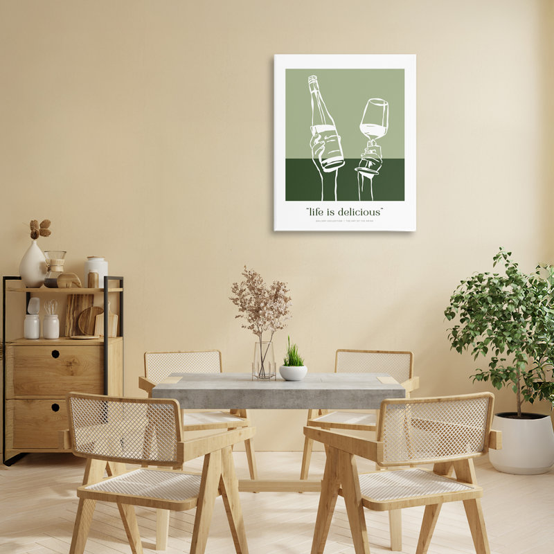 Toile verte, la vie est délicieuse, design par lettré et doublé, H 20 po x l 16 po