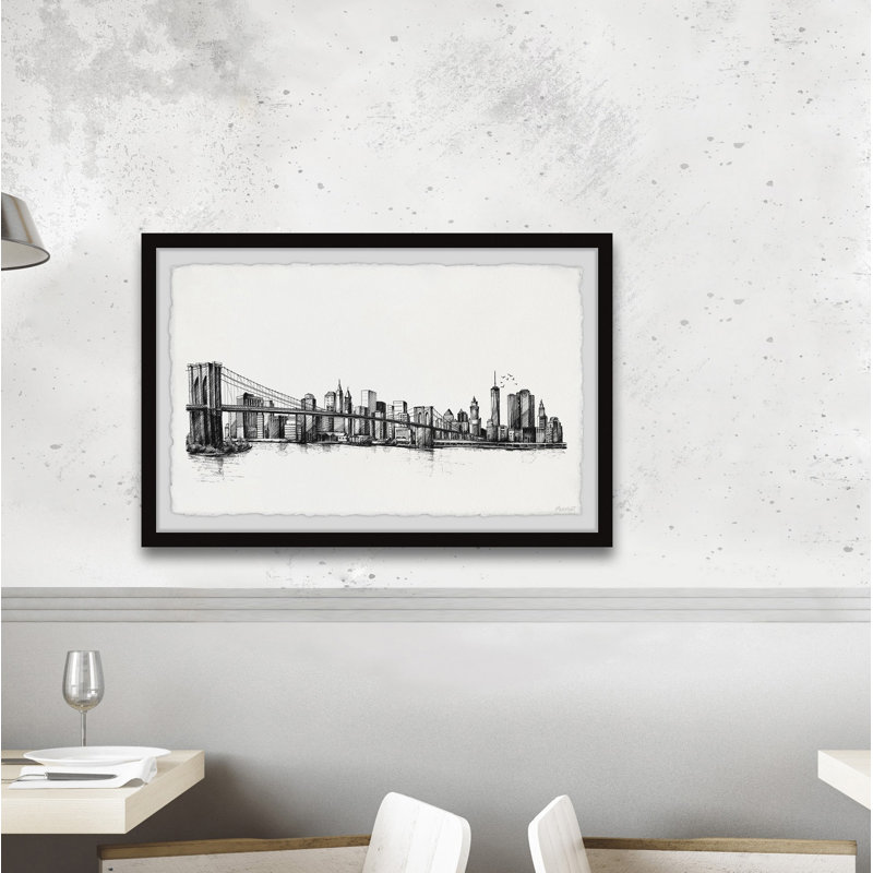Brooklyn Bridge and Manhattan Skyline - Cadre photo, reproduction d'art sur papier, H 20 po x l 30 po x P 1,5 po