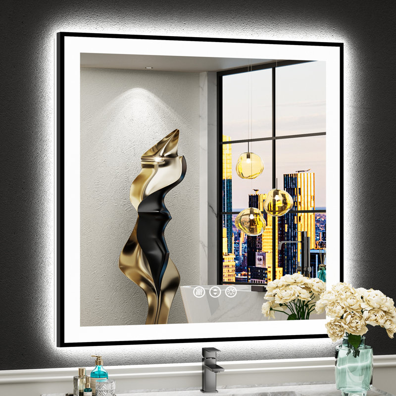 Matte Black Matel Framed Vanity Mirror with Lights, Front-lit and Back-lit, Memory Function, 3 Color Temperatures, Dimmable Light & Anti-fog Tempered Glass ETL Listed LED Mirror