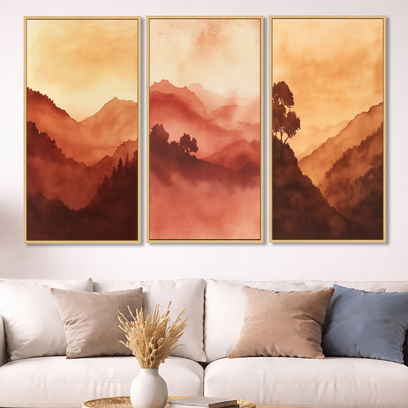 Boho Landscape Wall Art - Abstract Landscape, ensemble de 3 reproductions sur toiles encadrées, H 32 po x l 48 po