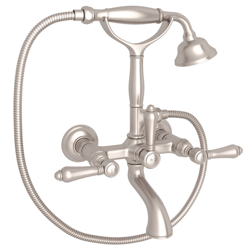Country Exposed Wall Mount Tub Filler, Satin Nickel, Metal Lever Handle