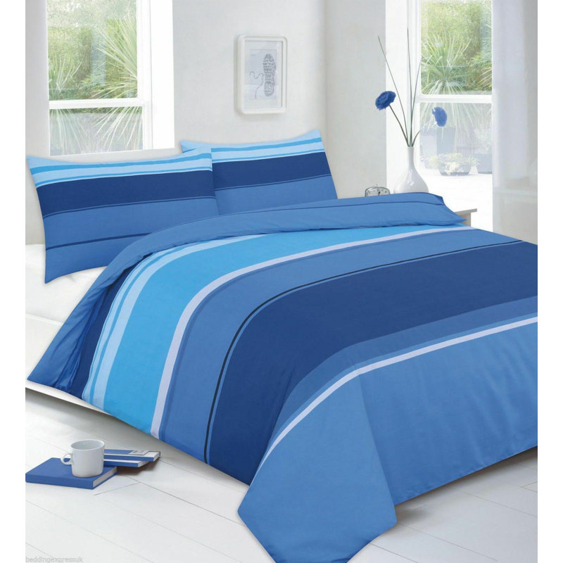 Blum Striped Duvet Cover Set with Pillowcases, Blue, Double Duvet Cover + 2 Standard Pillowcases