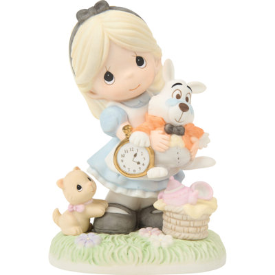 Precious Moments Disney Alice in Wonderland Girl Holding Rabbit Figurine 5.25 Inch