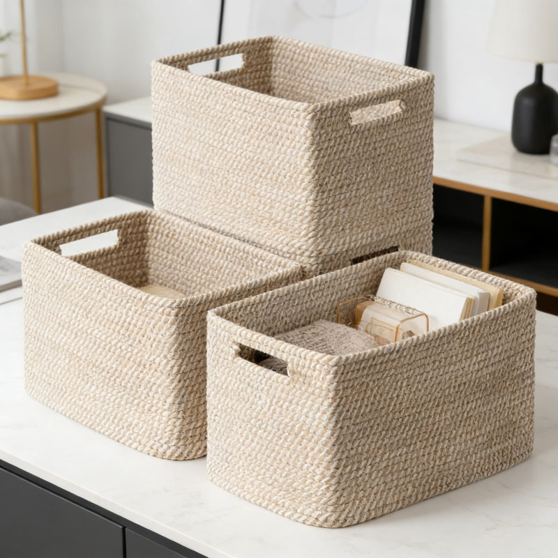 Woven Storage Baskets 5-Pack, Cotton Rope Shelf Organizer Bins For Clothes, Toys, Books, And Bathroom Essentials, Decorative Closet And Pantry Storage Solutions
