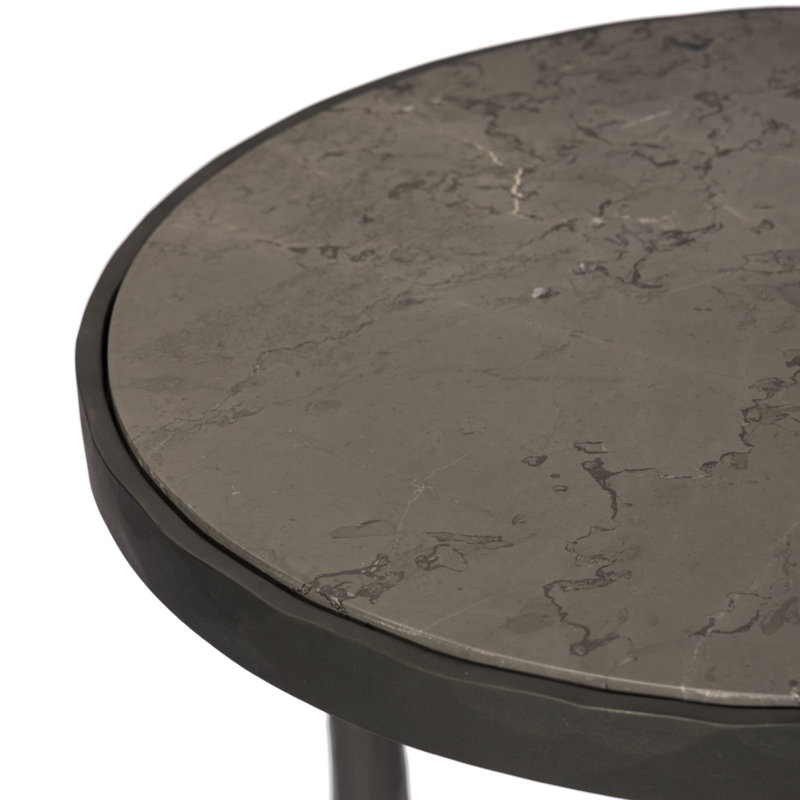 Billings End Table, Gray Italian Marble Top/Hammered Gunmetal Base