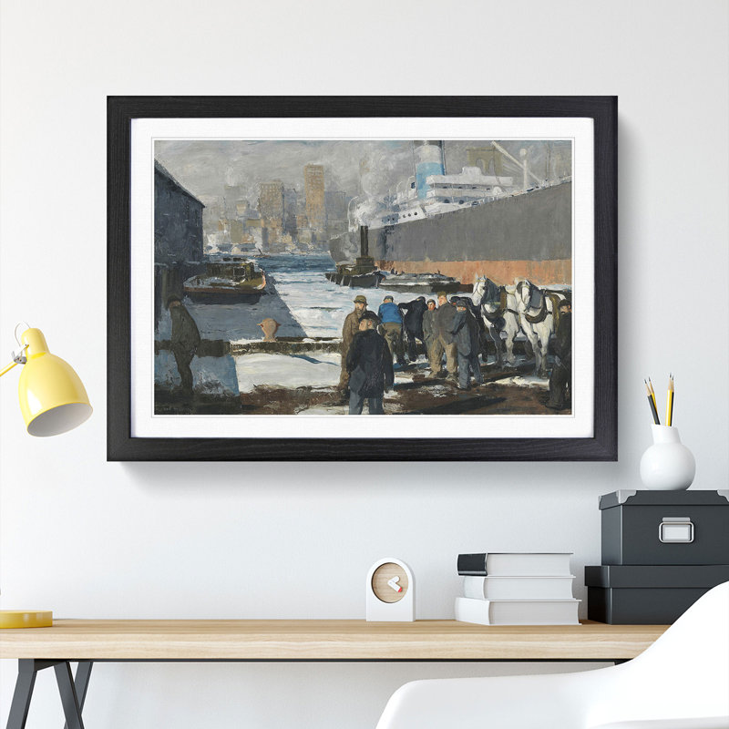 Men of the Docks by George Bellows - Picture Frame Painting, Black Framed, 27cm H x 36cm W x 2cm D