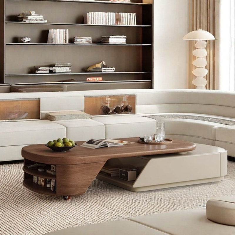 Design sense simple telescopic coffee table, Brown/White