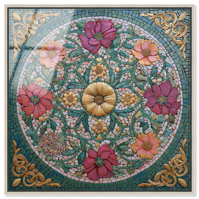 «Emerald Bloom Mandala II», art mural en verre acrylique ultrabrillant encadré par Art Remedy, cadre argenté, 12 x 12
