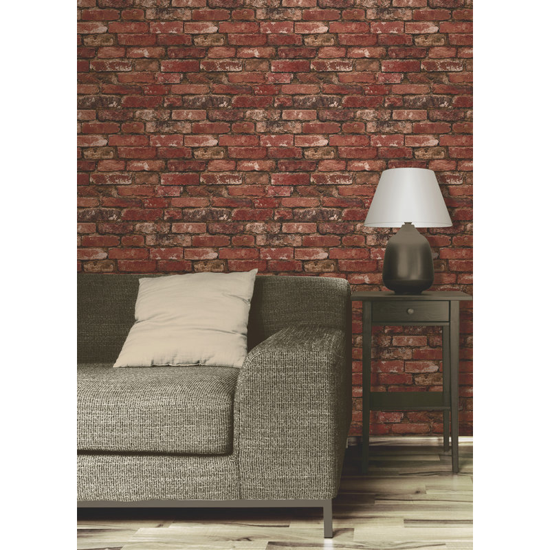 Davis Charcoal Rustic Brick Wallpaper, Red