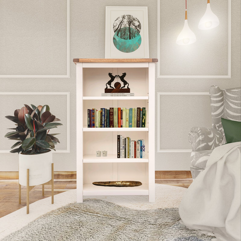 Venice 120cm H Standard Bookcase, (4 Shelves) 120cm H x 70cm W x 25cm D, White/Dark Top