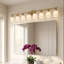 Applique murale moderne de salle de bain dorée à 8 lumières, 52 pouces, avec abat-jour en verre dépoli blanc laiteux-1080949344-1080949352