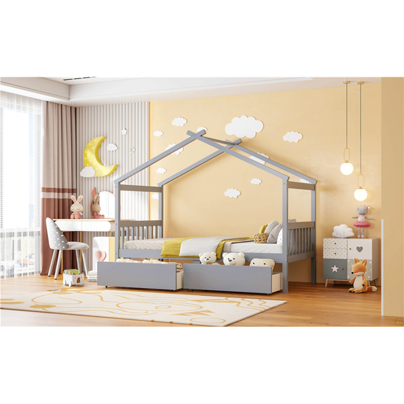 Lit simple en bois avec tiroirs, Lit simple, Gray