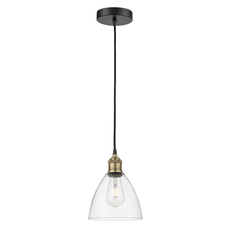 Luminaire suspendu conique à 1 lumière Bluford, H 10,25 po x l 7,5 po x P 7,5 po, Transparent, Laiton antique noir
