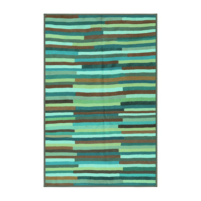 Tapis bleu en laine / polyester tissé à la machine Southwestern 7 pi x 9 pi