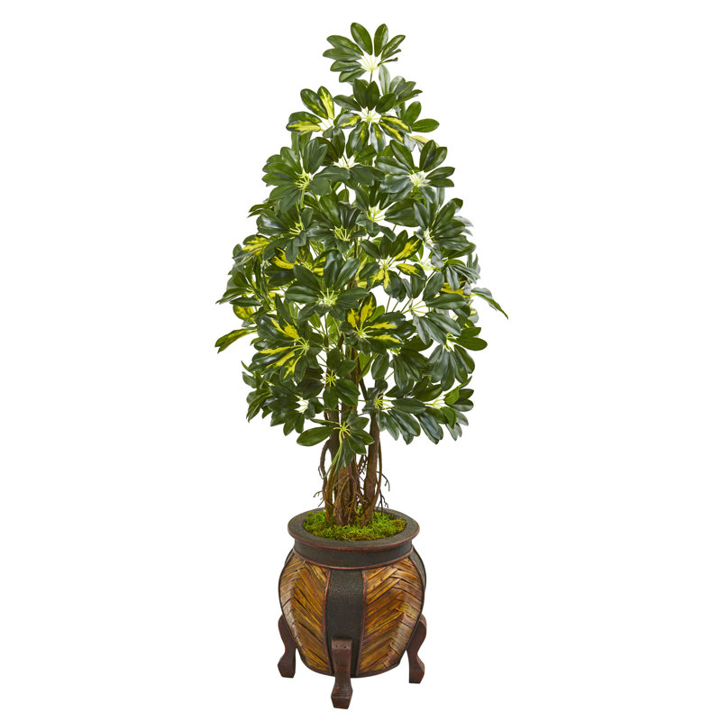 Arbre à feuillage artificiel dans un pot de fleurs décoratif schefflera
