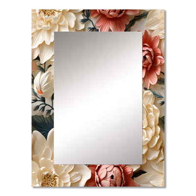 Fannett Radiant Lace Inspired Floral Botanics - Floral Decorative Wall Mirror, Floral Mirror, Printed Metal Art