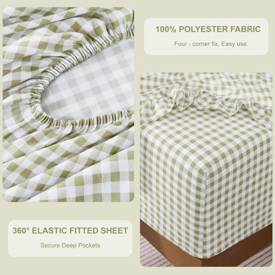Lightweight Brushed Microfiber Plaid Sheet Set with Ruffle Detail, 4 Piece Farmhouse Bed Linens, 16" Deep Pocket Soft Bed Sheets for Bedroom Decoration