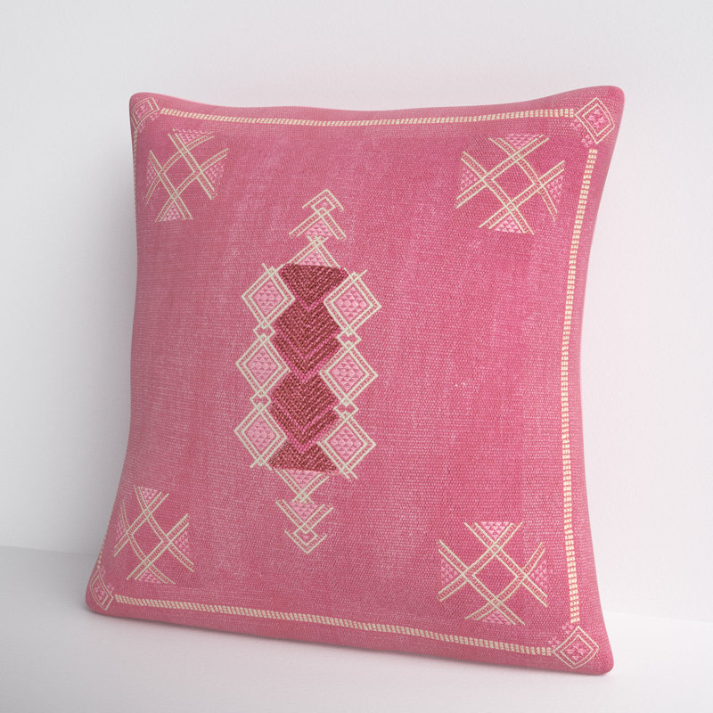 Pink and Tan Embroidered Cotton Throw Pillow 24"