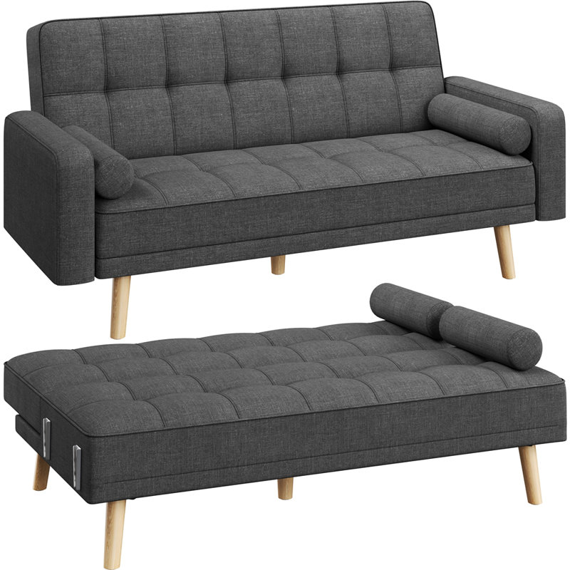 Moda Form 185Cm Square Arms Sofa Bed, Dark Grey Polyester