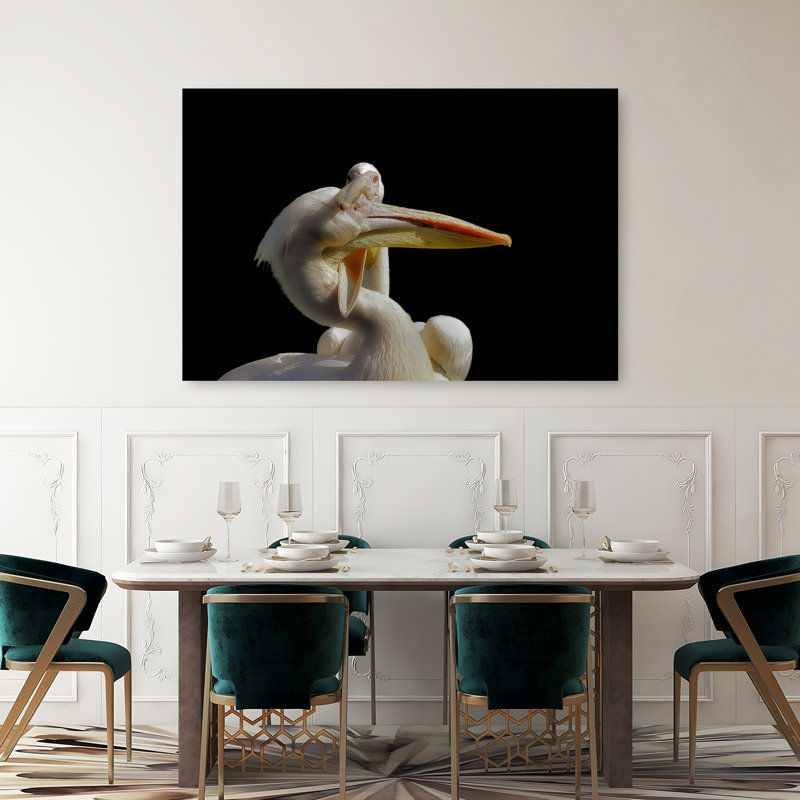 Graceful White Pelicans Elegant Contemporary Bird Pelican Nature Portrait Wall Art Print 1 Piece Wrapped Canvas Wall Art