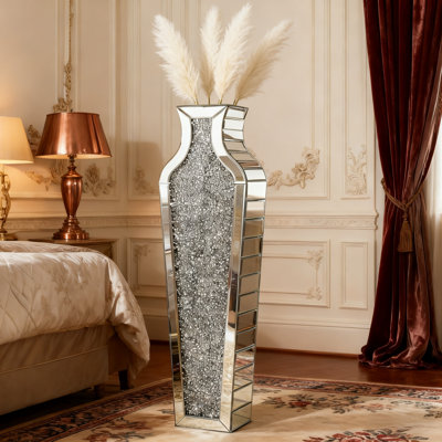 DeGrailly 36" Tall Handcrafted Crystal Glass Floor Vase with Reed Plumes Modern Contemporary Glam Stylish