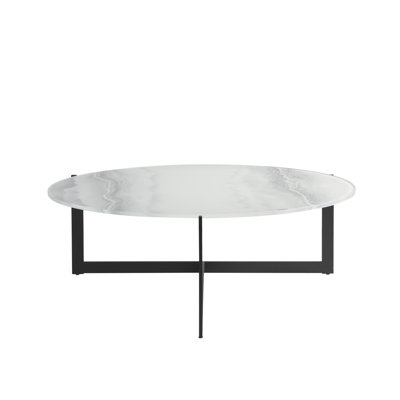 Arendt Modern Industrial Round Coffee Table With Tempered Glass Top