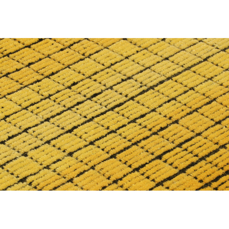 Rug & Kilim’S Gradient Rug In Yellow And Black Ombre Grid And High-Low Texture