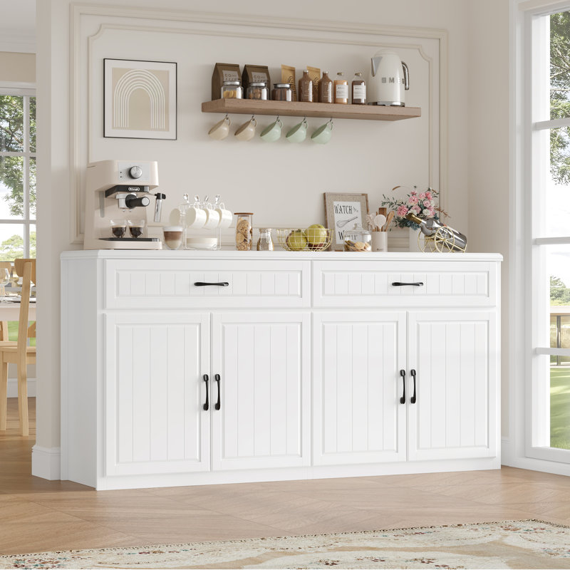 63" Sideboard Buffet Cabinet With Storage, Modern Buffet Storage Cabinet With Drawers, Wood Large Sideboard For Kitchen, Living Room