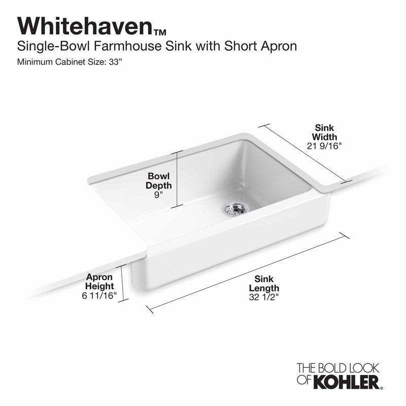 Whitehaven Self-Trimming 32-1/2" L x 21-9/16" W x 9-5/8" Under-Mount Single-Bowl Sink with Short Apron, Mexican Sand