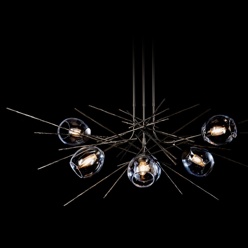Griffin 6 - Light Sputnik Sphere Chandelier, XLong: 32.3" to 71.3", Clear Glass, Oil Rubbed Bronze
