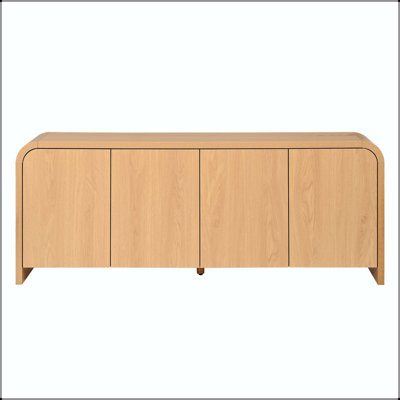 Mid-Century TV Stand with Curved Edge, Adjustable Shelves, and Cable Management