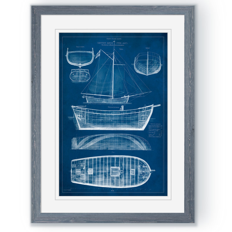 «Antique Ship Blueprint II» par Paul Cezanne - reproduction d'art encadrée, H 22 po x l 18po x P 1,25 po, Papier encadré gris