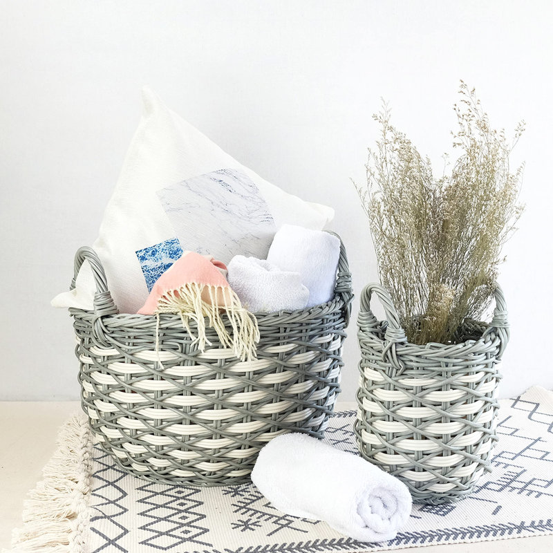 Ensemble de 3 paniers à linge empilables en osier tissé à la main avec poignées
