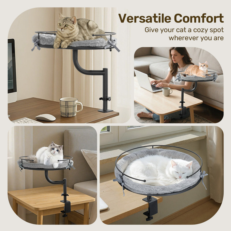 Cat Bed for Desk, Elevated Cat House Over Desk Height Adjustable Pet Bed 360° Rotation