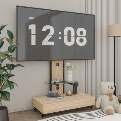 TV Stand with Shelf for Living Room,Floor Stand with Mount on Lockable Wheels