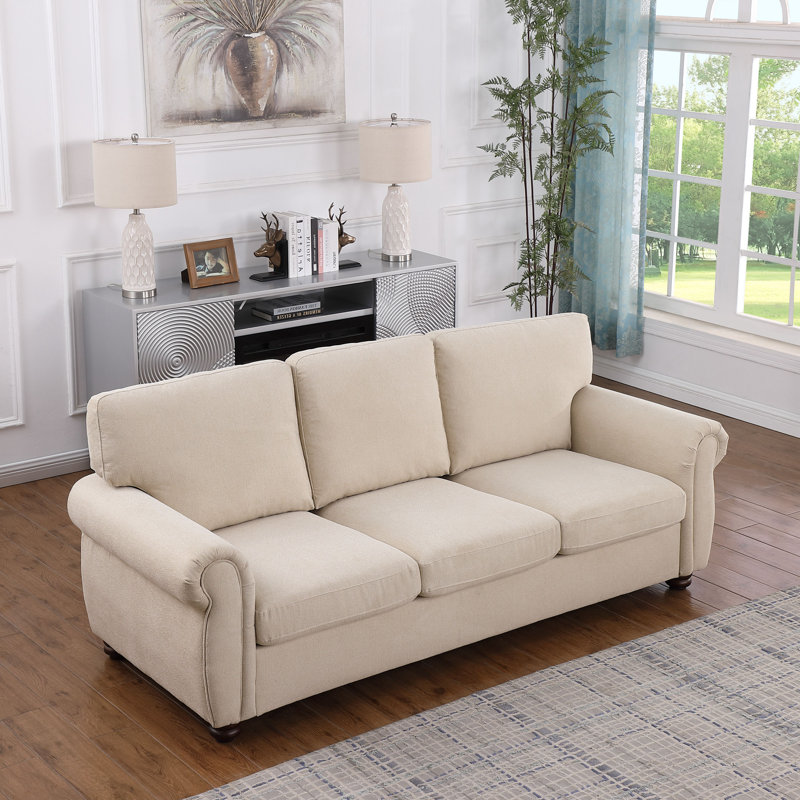 Canapé en chenille 84,65 po Brookelin, Chenille beige, H 33,86 po x l 84,65 po x P 34,65 po