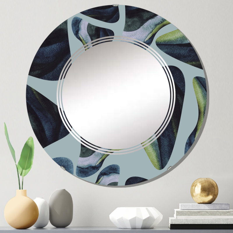 Éléments décoratifs sur bleu - Miroir mural moderne imprimé, 24 po x 24 po