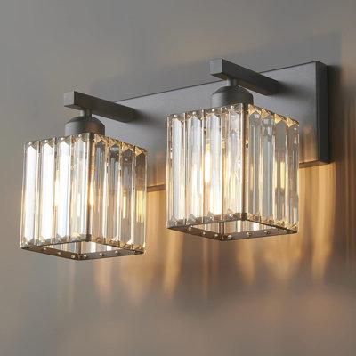 Modern Black Crystal Bathroom Vanity Light Fixture With K9 Crystal Shades And Metal Base, E26 Socket Compatible With LED, Halogen, And Dimmable Bulbs, Easy Installation For American Standard Junction Boxes
