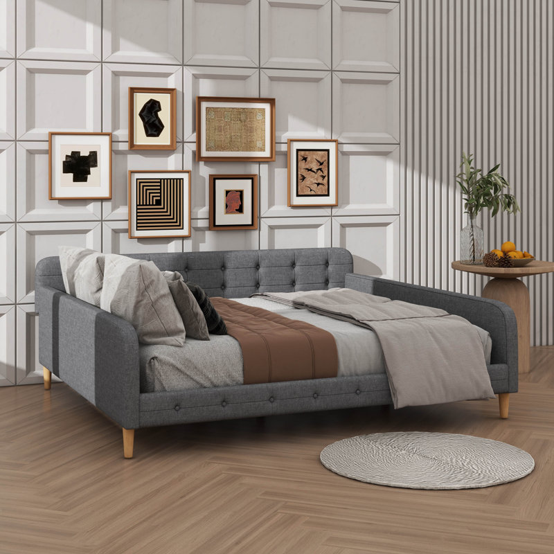 Queen Size Fabric-Upholstered Daybed Supported By 4 Legs