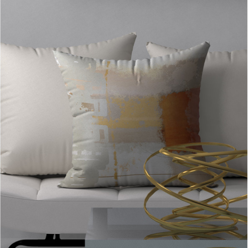  Housse de coussin carré et insert, 20 po X 20 po, Blanc / beige / orange