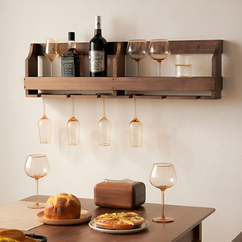 Solid Wood Wall-Mounted Wine Rack, 9.72" H x 35.43" W x 4.72" D
