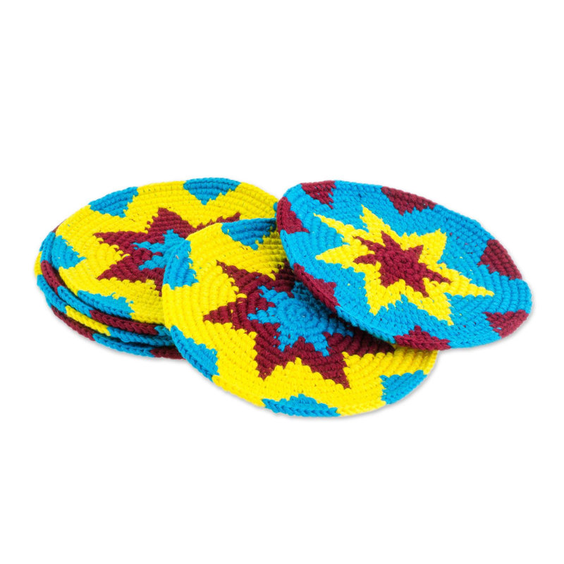 Ensemble de 6 sous-verres en coton Bungalow Rose, Bleu / Jaune / brun