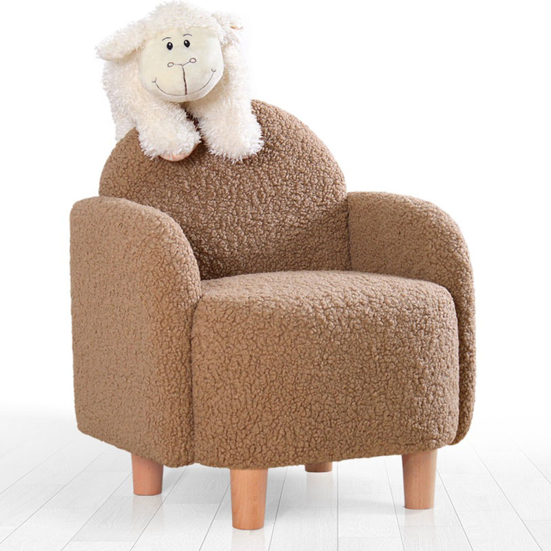 Kid's Wing Chair, Coffee Color, 20.1 x 18.5 x 20.9 inches | 100% Faux Fur Upholstery, 2.8 in Orthopedic Sponge for Comfort | Sturdy Wooden Legs, Bohemian & Scandinavian Design, Perfect for Playrooms & Bedrooms