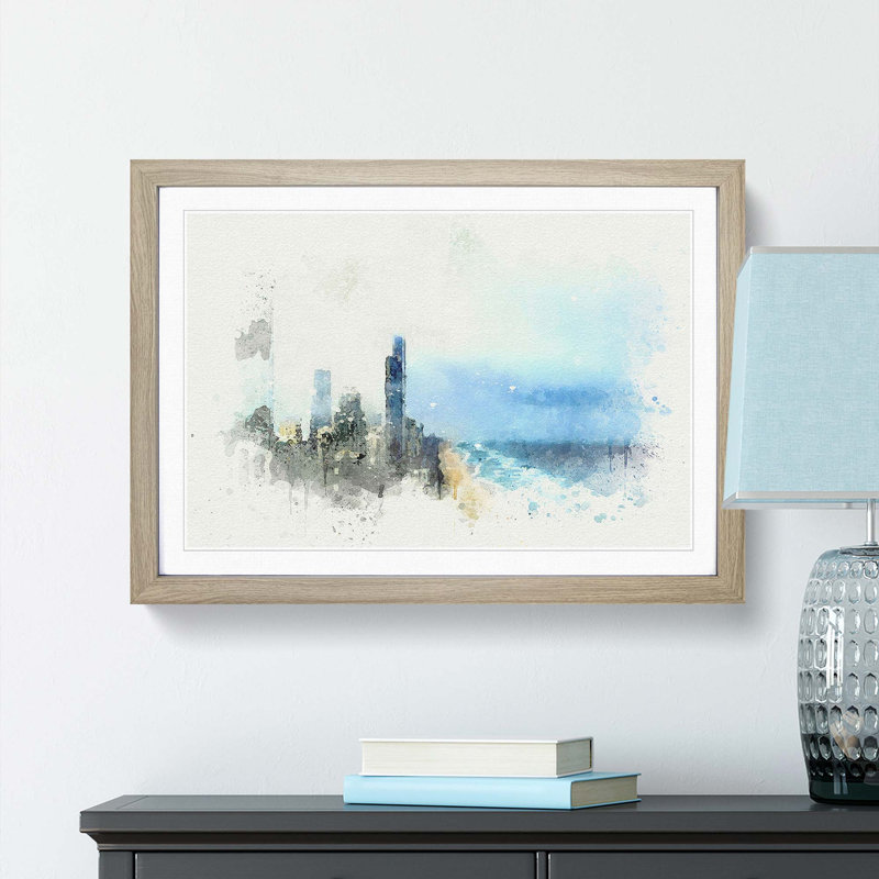 Gold Coast Skyline in the Clouds - Picture Frame Graphic Art Print, 48cm H x 65cm W x 2cm D, Oak Framed