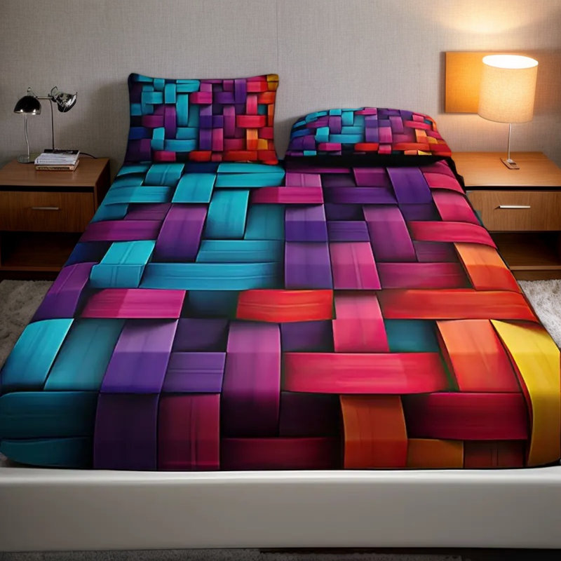 Ensemble de draps-housse Orylavena Rainbow 3D, Très grand lit, Arc-en-ciel