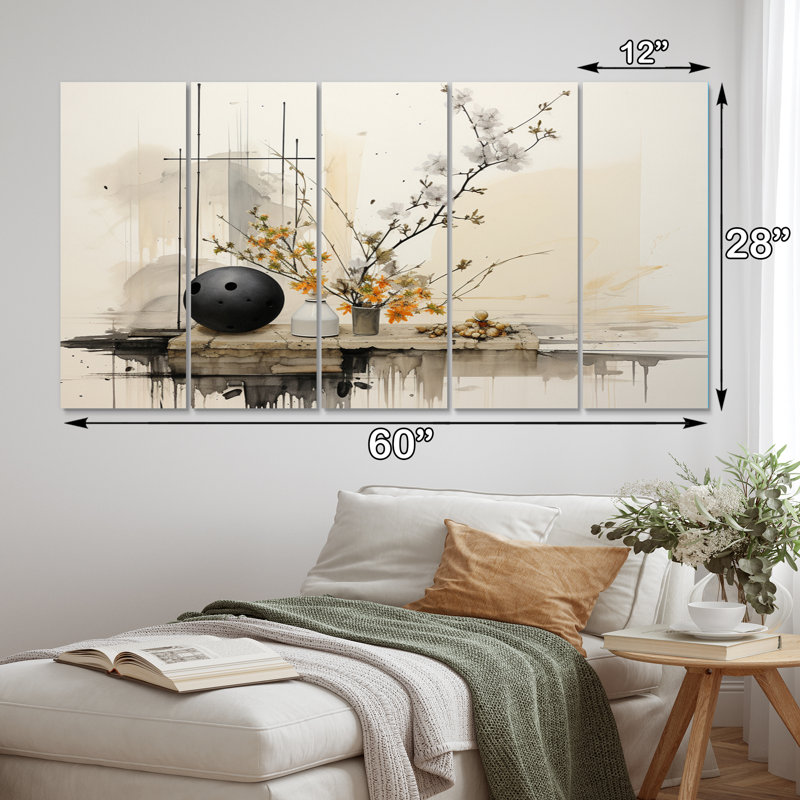 Asian Art Sumi Bird Serenity XV - ensemble d'art mural asiatique en métal