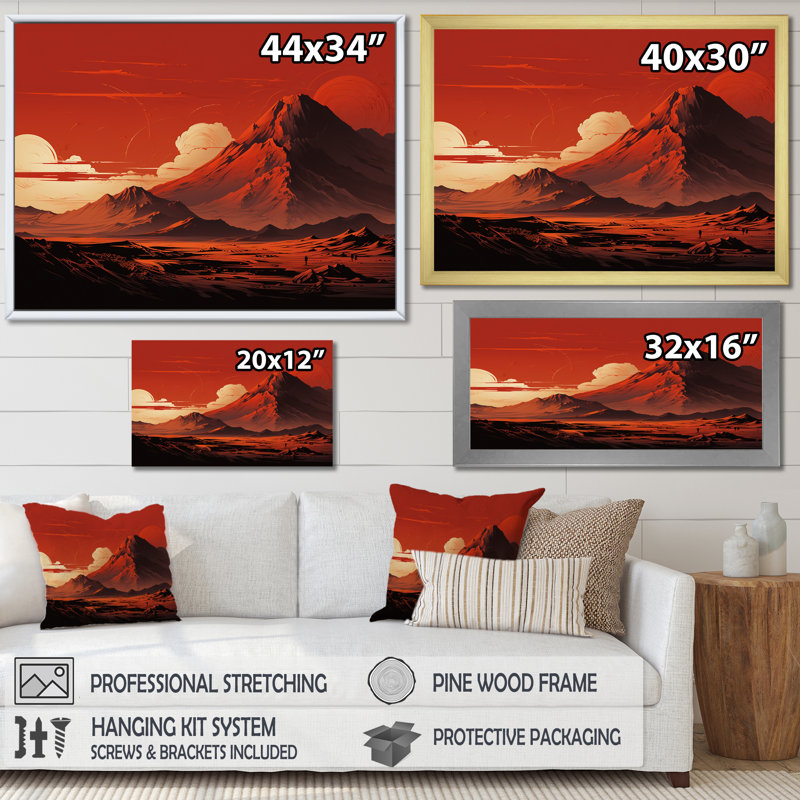 Volcan rouge et gris II - impression, Cadre flottant noir, H 24 po x l 32 po x P 1 po